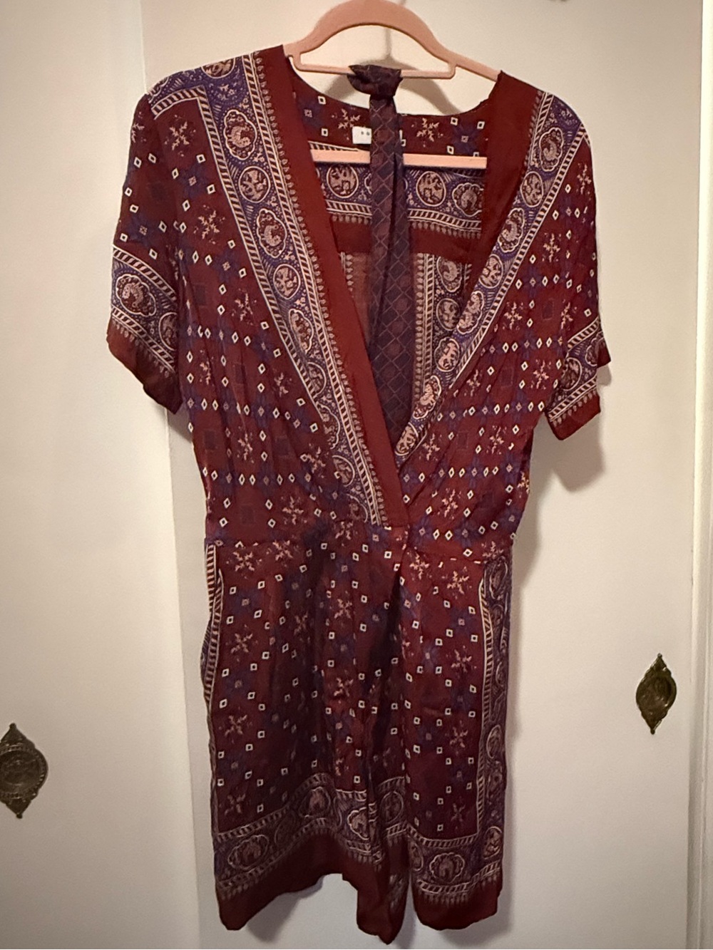 Sandro Burgundy Romper with Blue Accents
